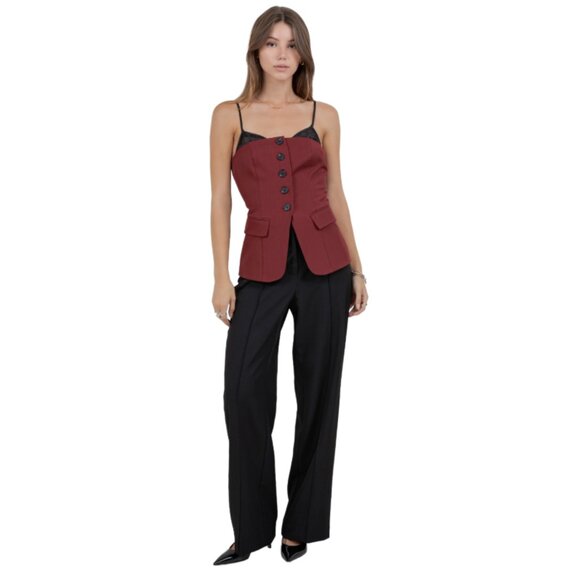 Whiteroom & Cactus Burgundy & Black Button-Down Vest T13539-WC - Picture 4 of 5